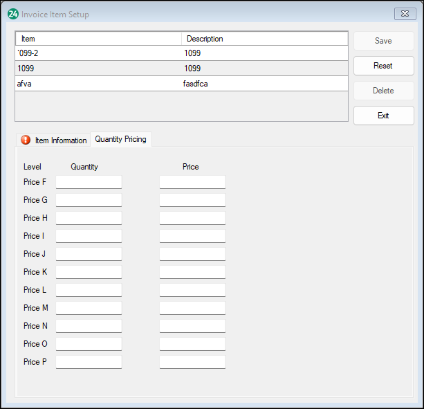 Quantity Pricing tab